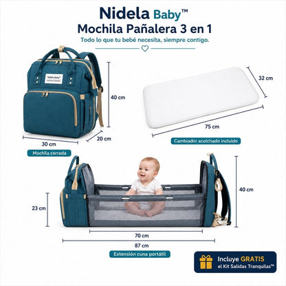 Nidela Baby™ – Mochila Pañalera 3 en 1 🎁 Kit Cuidado del Bebé™ incluido GRATIS