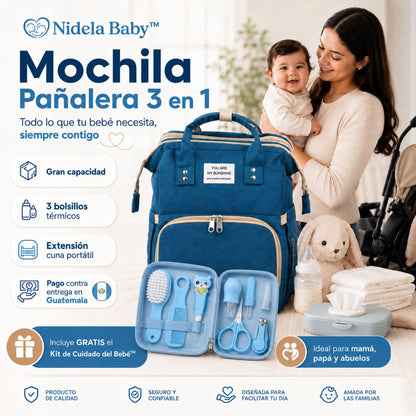Nidela Baby™ – Mochila Pañalera 3 en 1 🎁 Kit Cuidado del Bebé™ incluido GRATIS